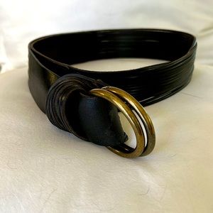 Anthropologie Black leather belt. Gold tone hardware